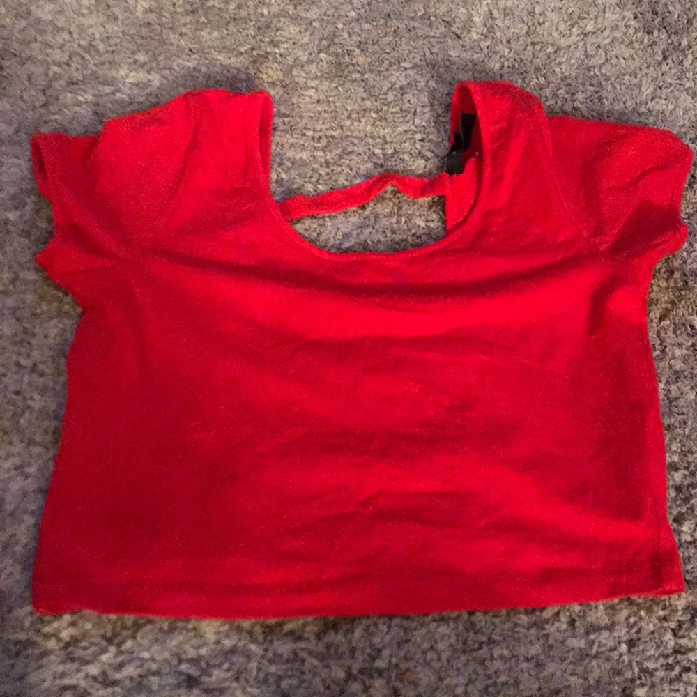 Red crop top with striped back